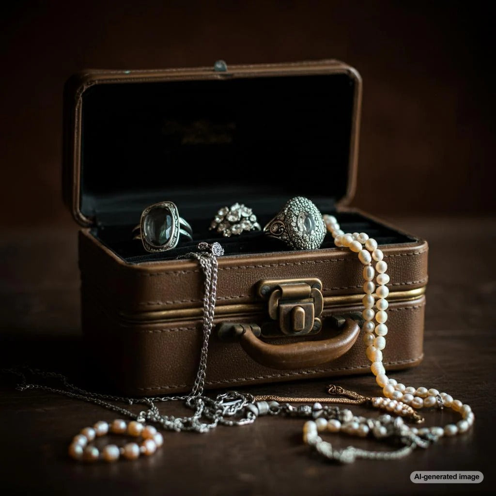 A beautiful travel jewelry case with sparkling accessories, demonstrating how to keep jewelry safe while traveling