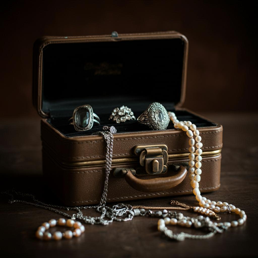 A beautiful travel jewelry case with sparkling accessories, demonstrating how to keep jewelry safe while traveling