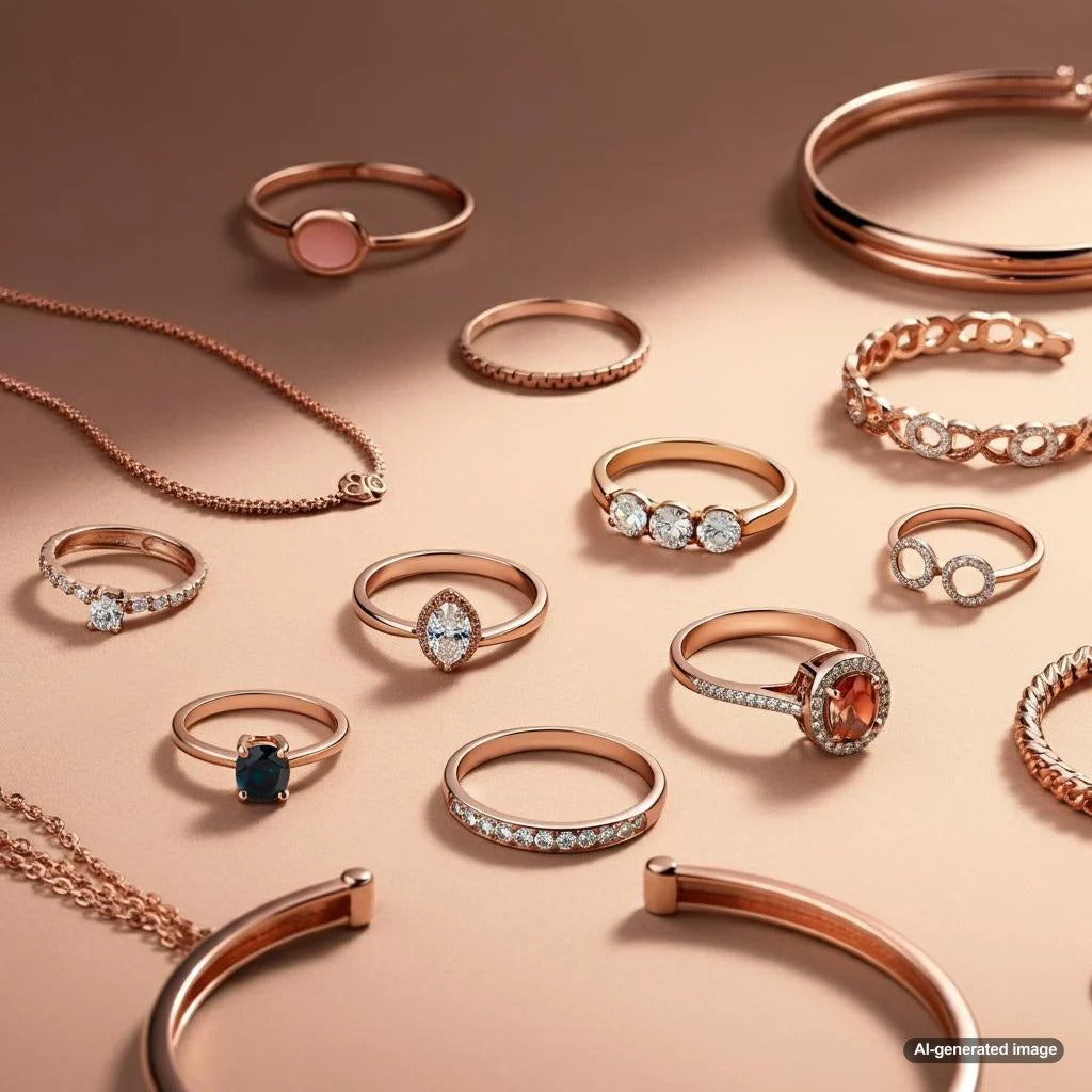 Various shades of rose gold jewelry pieces