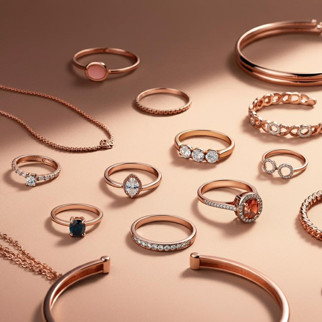Various shades of rose gold jewelry pieces