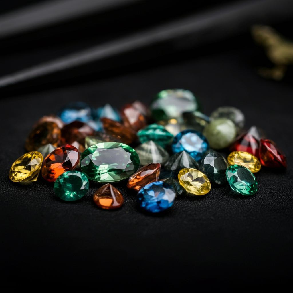 A visual comparison of gemstone carat sizes including diamond, ruby, sapphire, and opal.