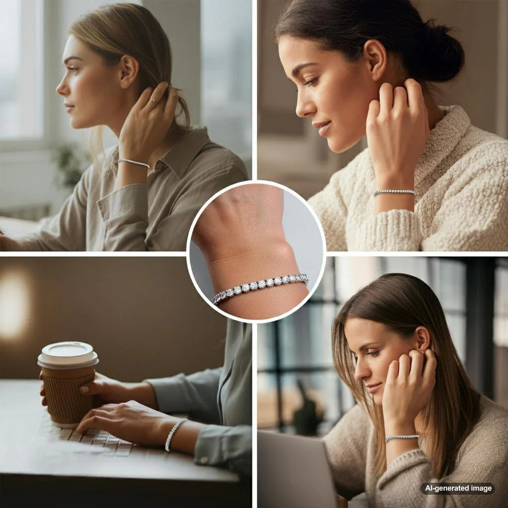Elegant woman wearing a tennis bracelet
