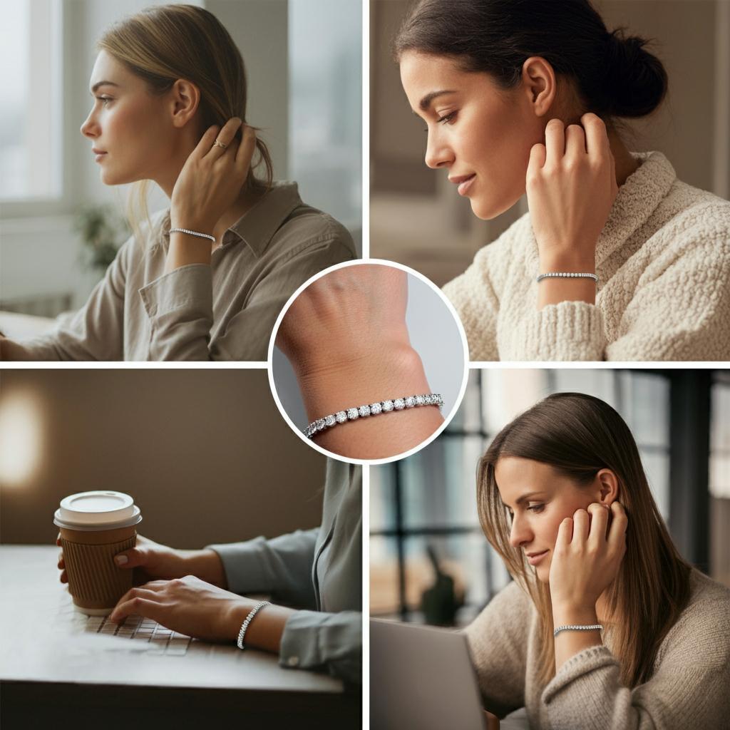 Elegant woman wearing a tennis bracelet