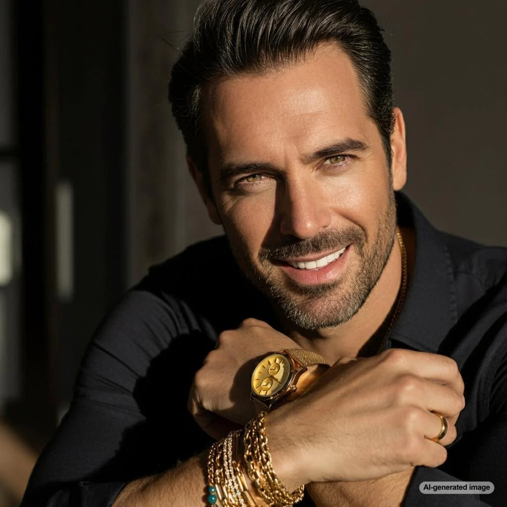 Man wearing a stylish gold bracelet