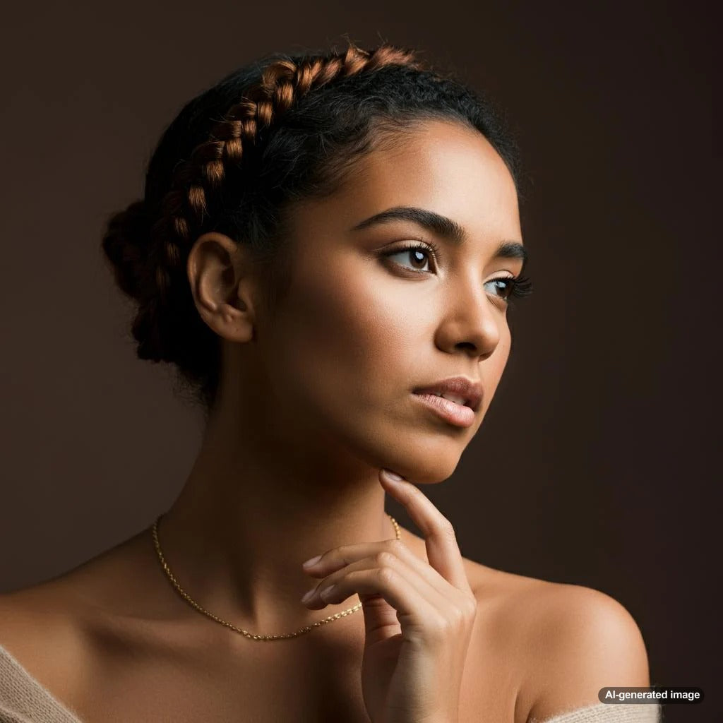 Woman wearing a delicate gold necklace