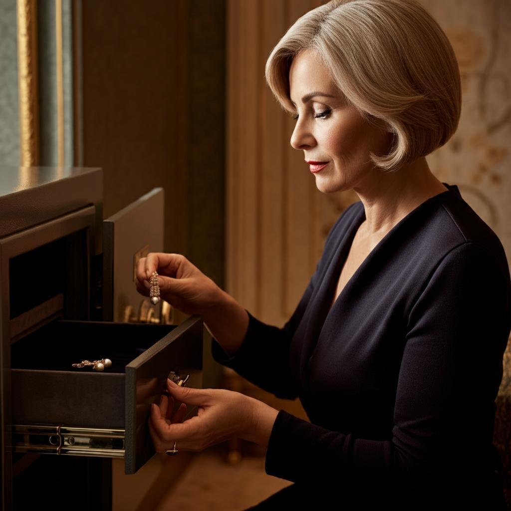 Hotel room safe with jewelry inside