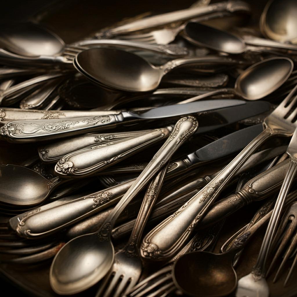 A set of beautifully polished silver flatware showcasing elegance and value.