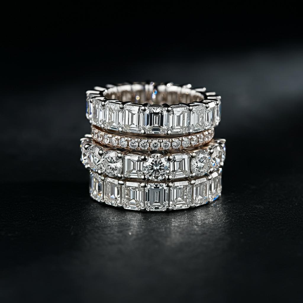 A beautiful lab grown diamond band with brilliant diamonds set in a sleek band, available at Robinson's Jewelers