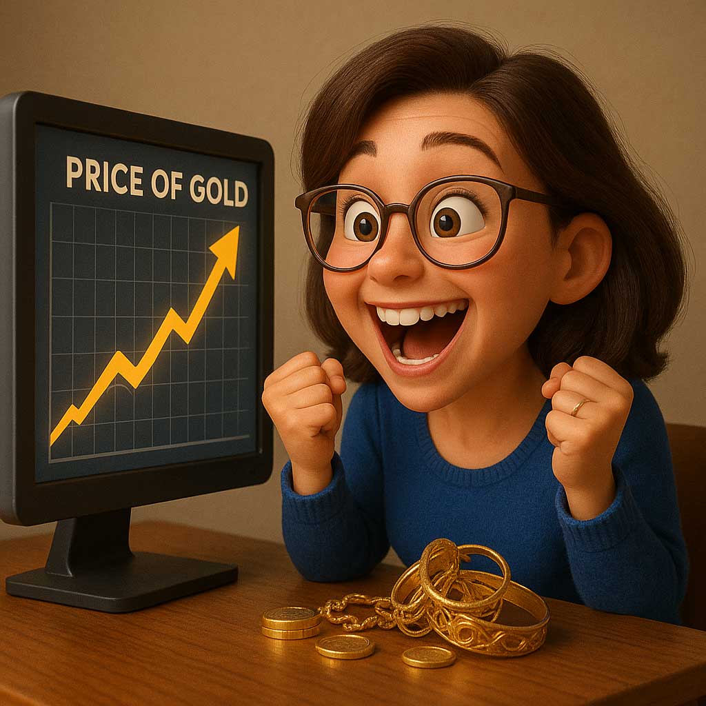 Gold jewelry collection at Robinson's Jewelers featuring rings, necklaces, and bracelets