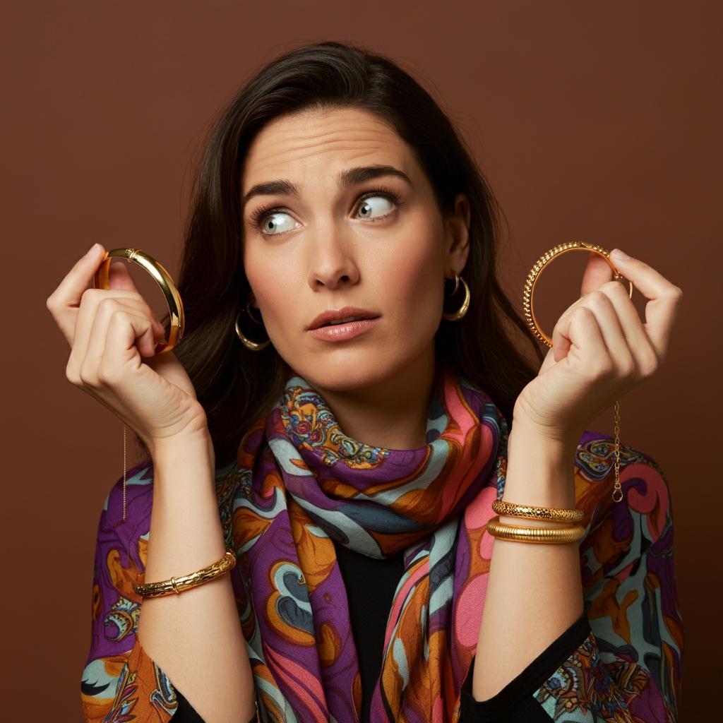 Woman wearing a gold bracelet on her wrist