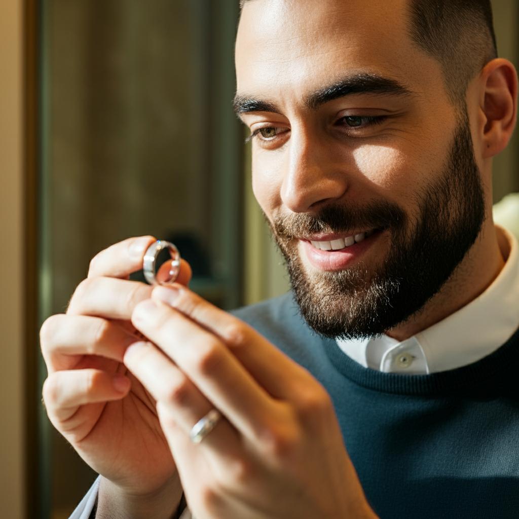 A selection of men's rings made from gold, platinum, titanium, and cobalt.