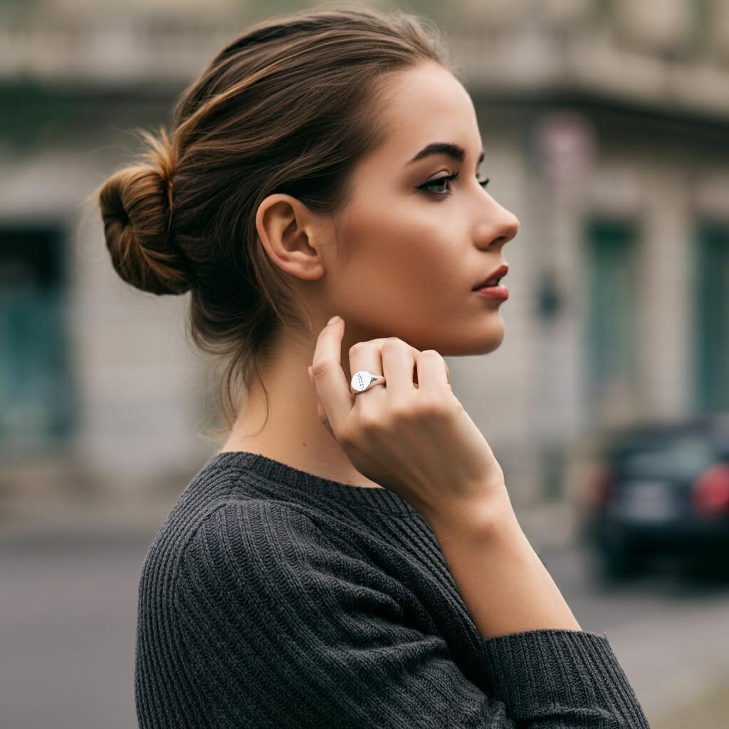 Elegant woman wearing a gold signet ring showcasing personal style and heritage