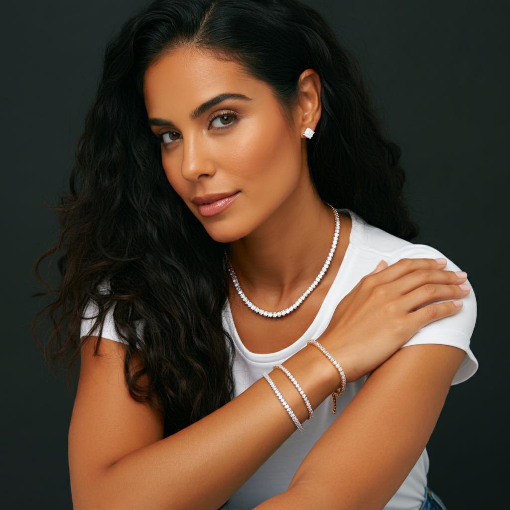 Assorted statement jewelry pieces including cuff bracelets, hoop earrings, statement necklaces, cocktail rings, and chandelier earrings.