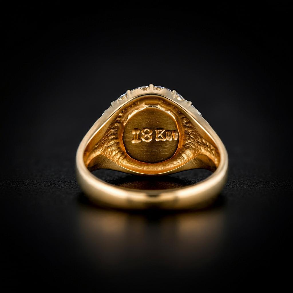 Close-up of jewelry hallmarks on a gold ring