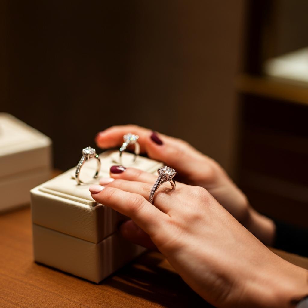 Couple sitting down for an engagement ring consultation at Robinson's Jewelers