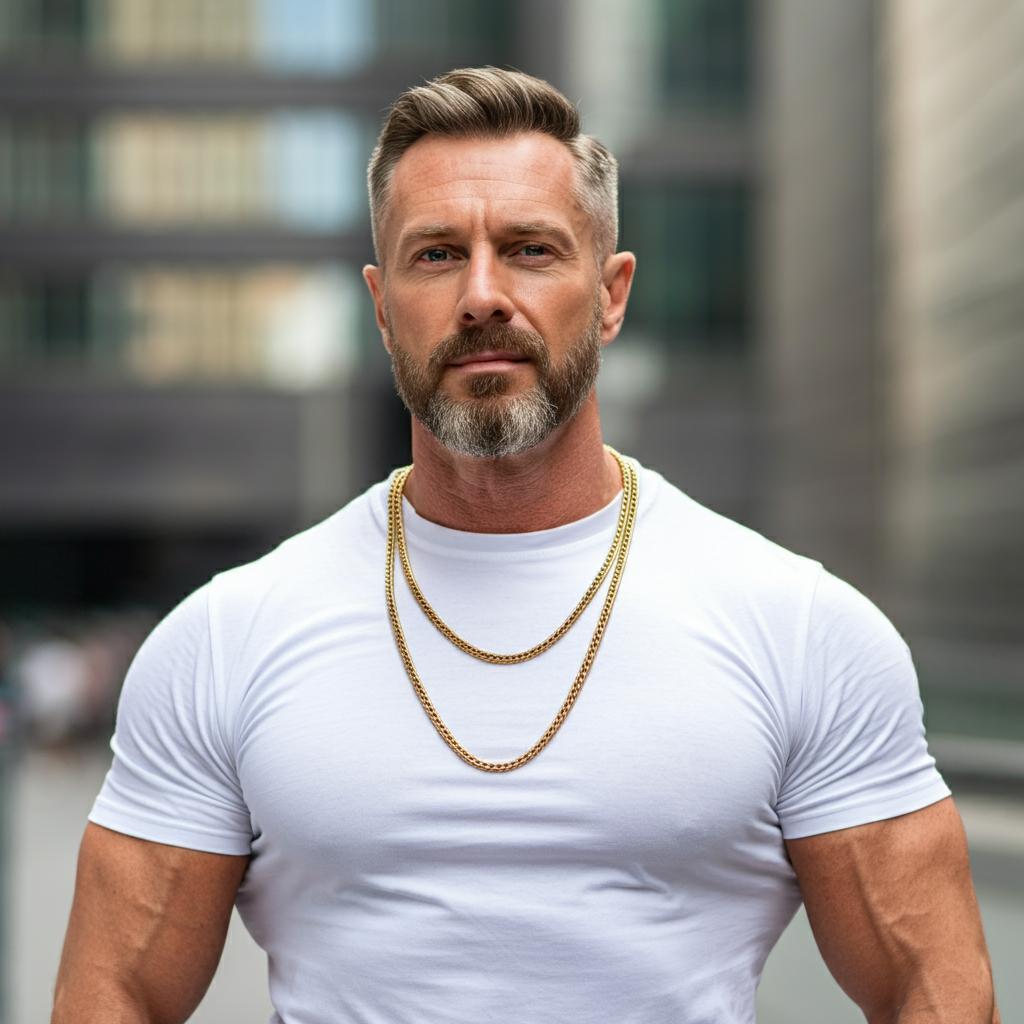 Various styles of men's chains displayed on a dark background