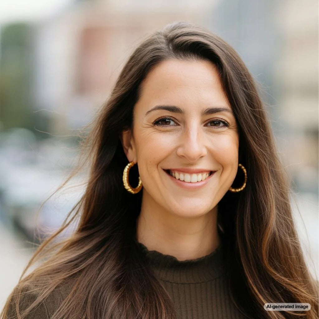 Woman wearing hoop earrings