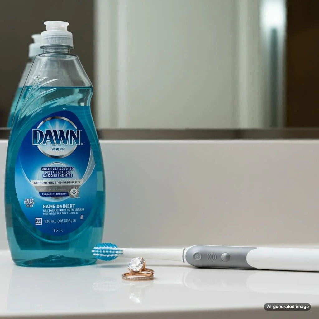 A sparkling diamond ring being cleaned with dish soap