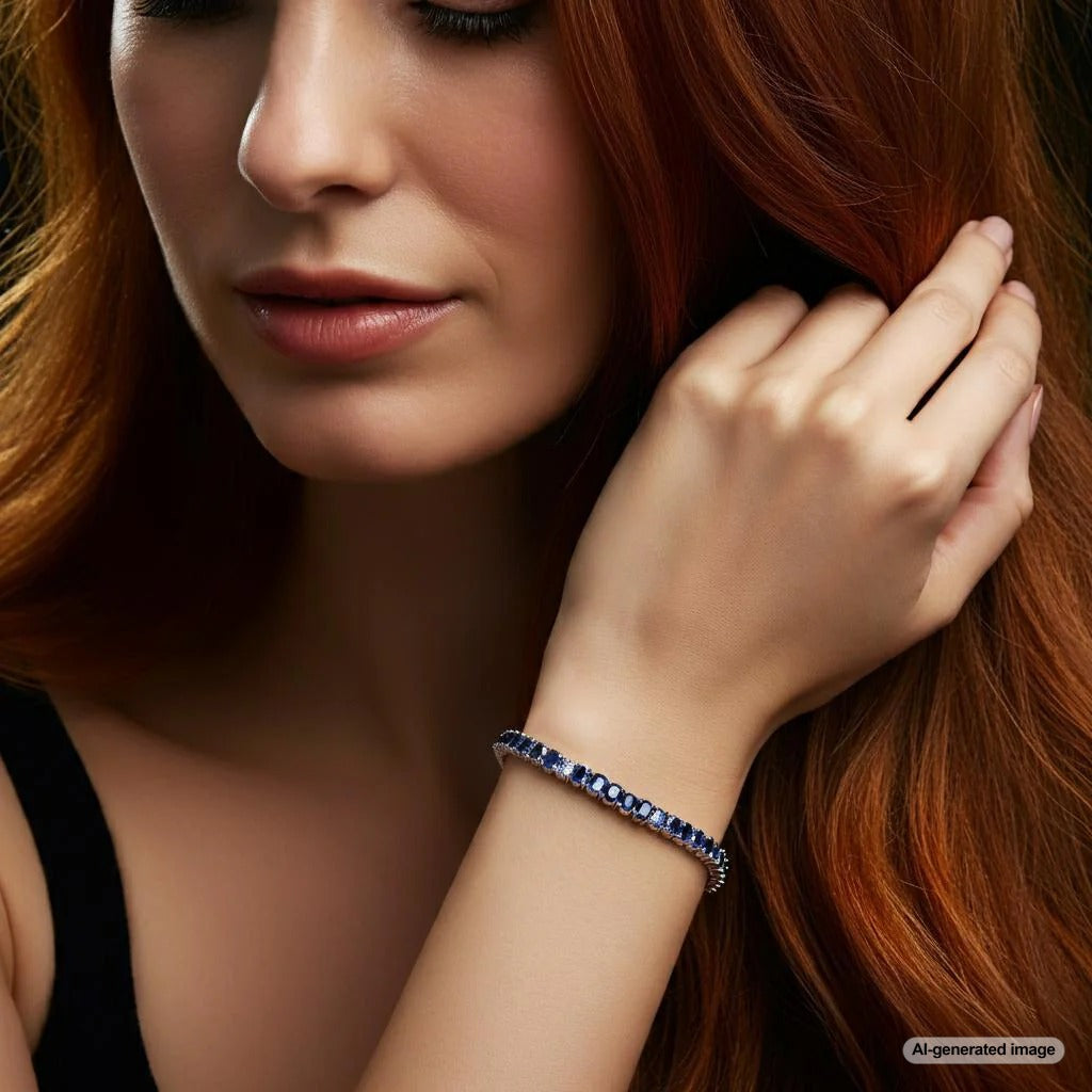 A stunning sapphire gemstone reflecting deep blue hues