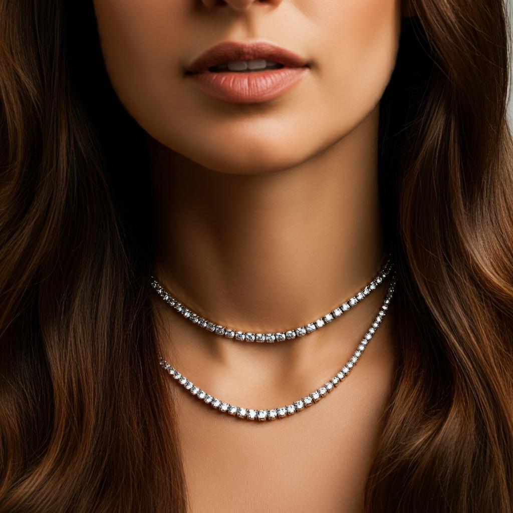 A stunning 2024 tennis necklace from Robinson's Jewelers, featuring classic diamonds with modern gemstone accents.