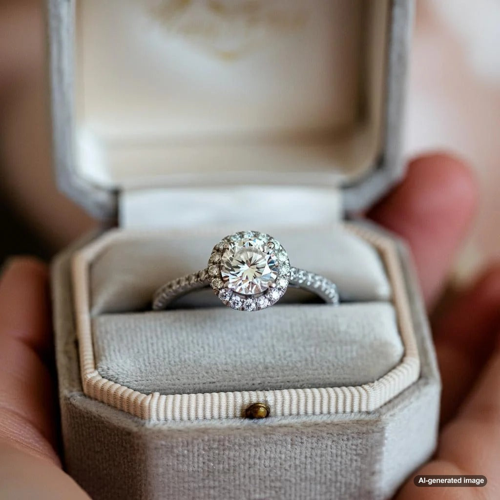 Engagement ring stored safely in a jewelry box