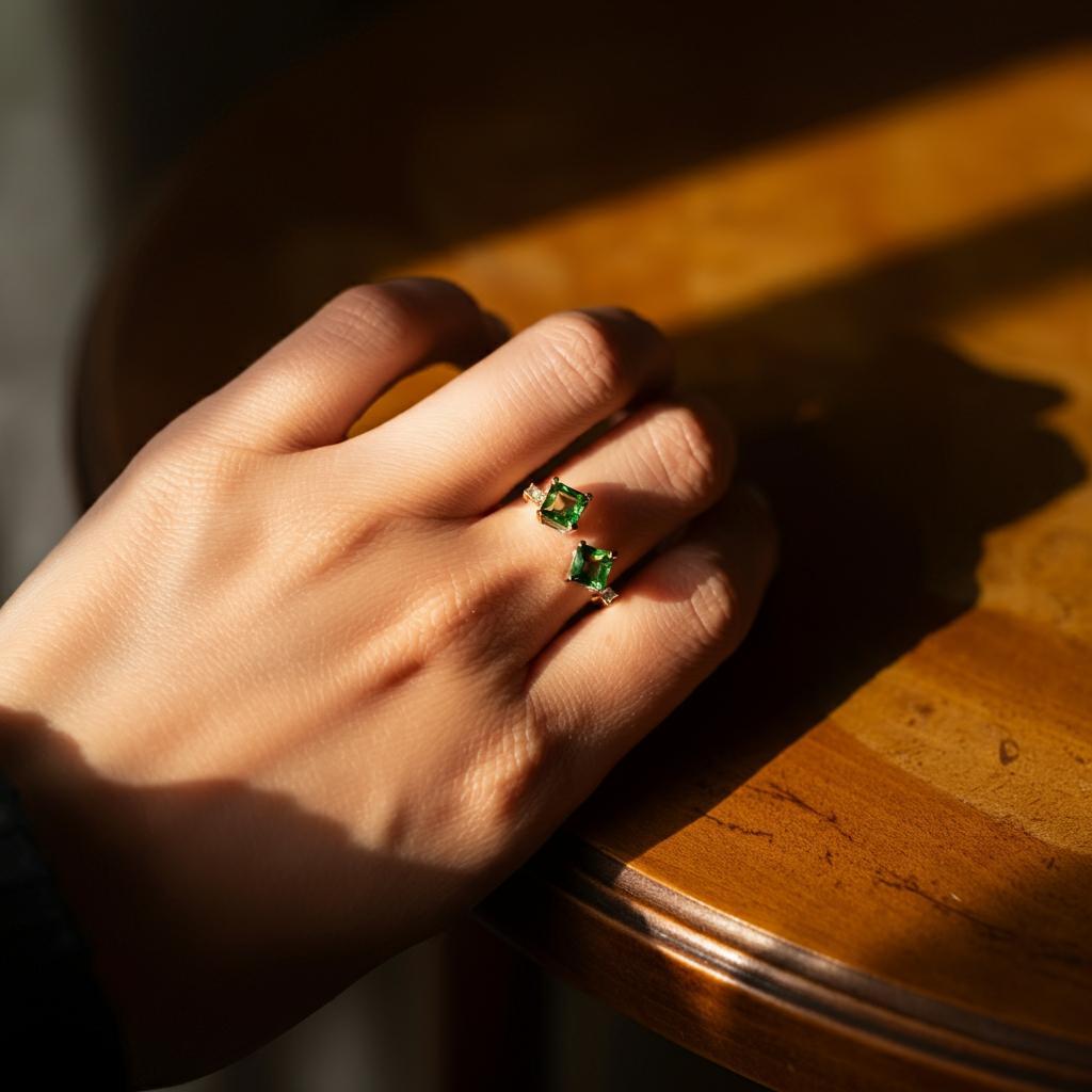 Elegant tsavorite jewelry pieces displayed elegantly