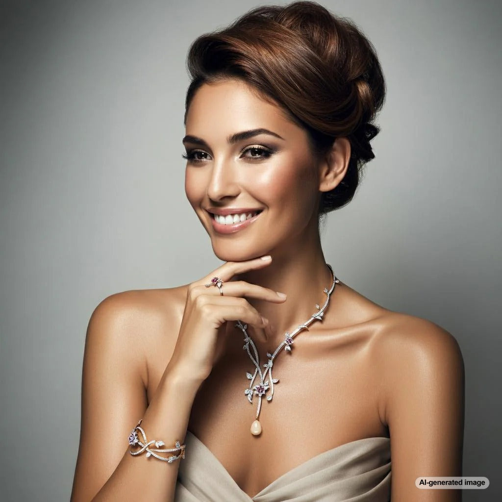 A collection of elegant jewelry pieces including rings, necklaces, and bracelets.