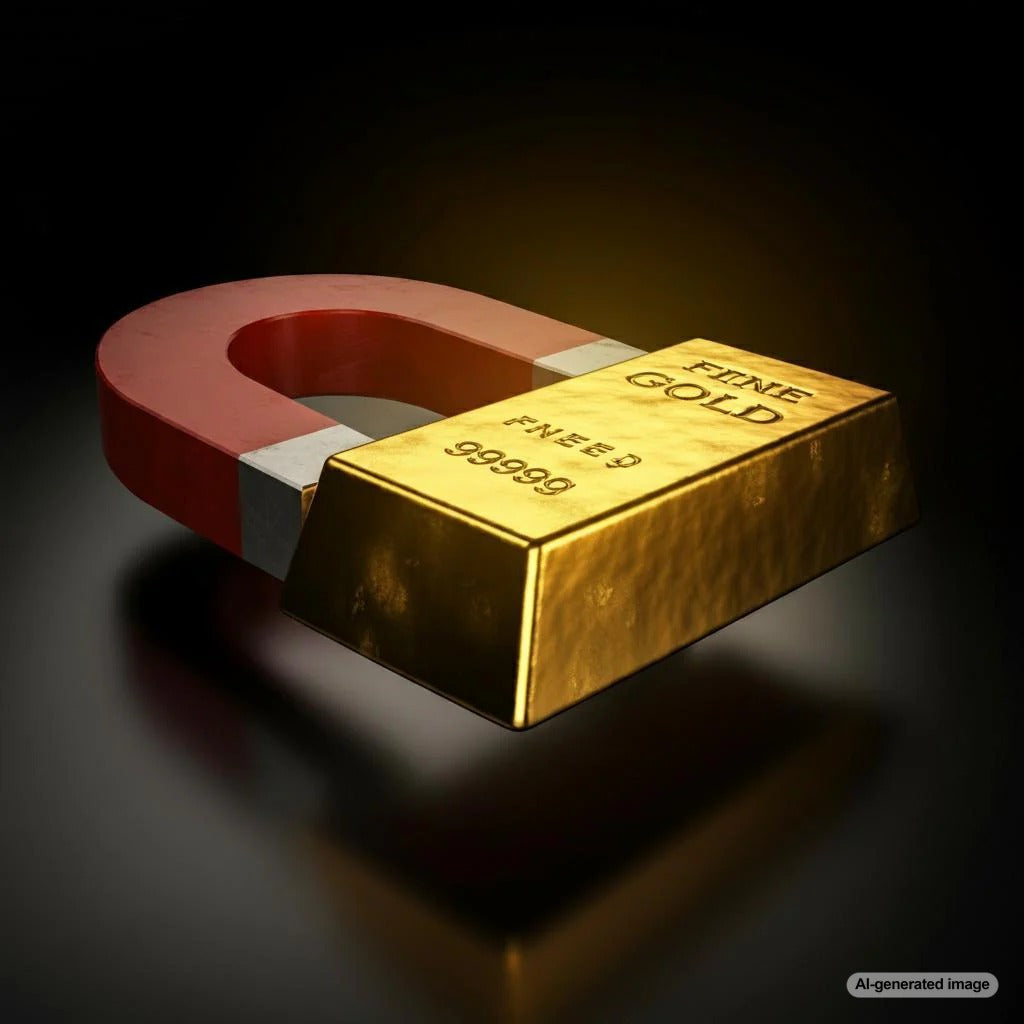 14k gold jewelry piece with a magnet nearby