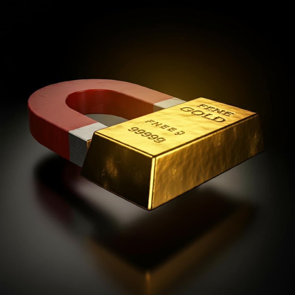 14k gold jewelry piece with a magnet nearby