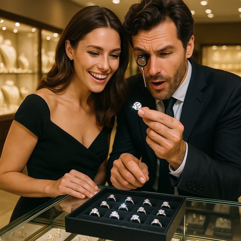 Close up of brilliant cut diamonds showing sparkle and clarity differences