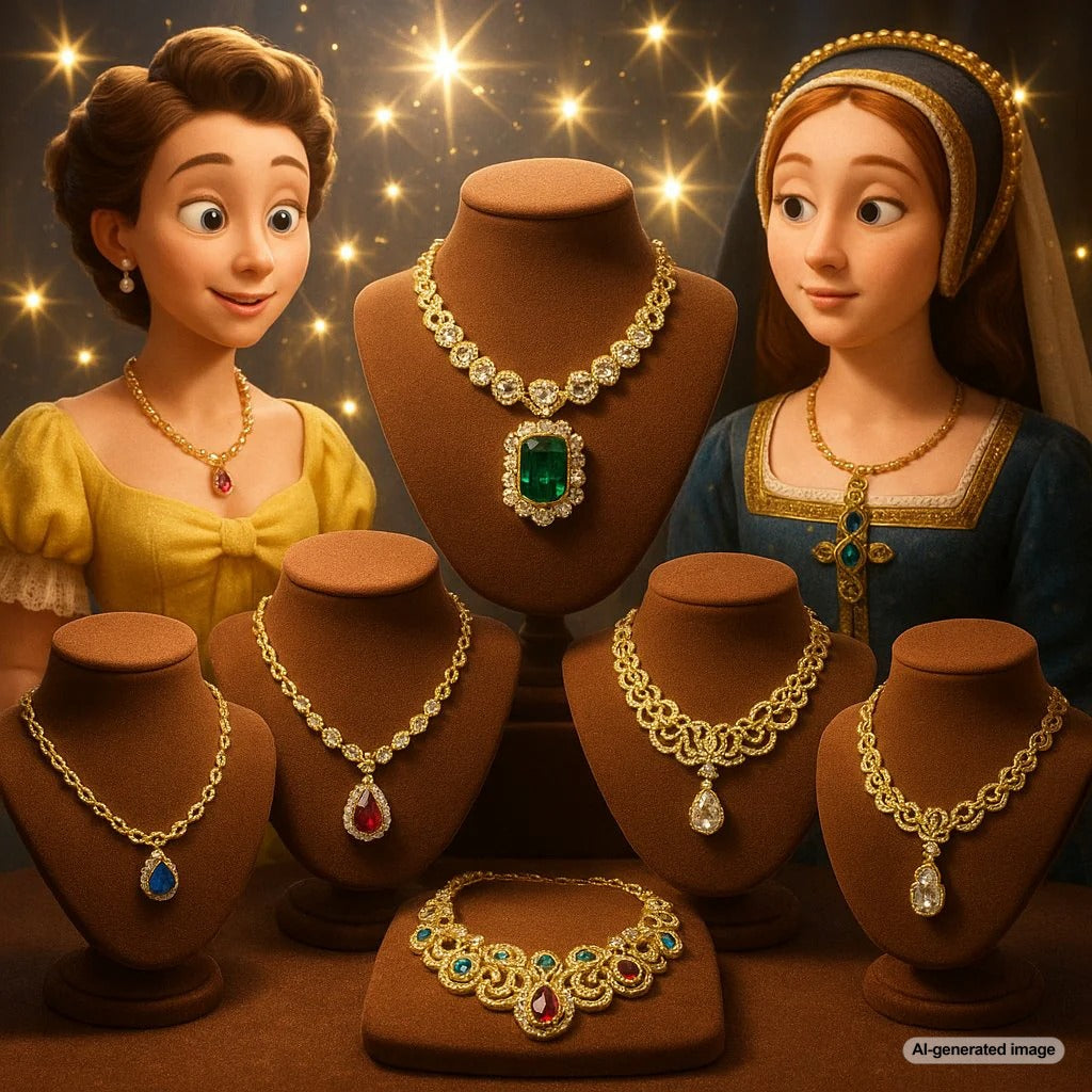 Elegant display of vintage and modern necklaces and pendants from Robinson's Jewelers collection