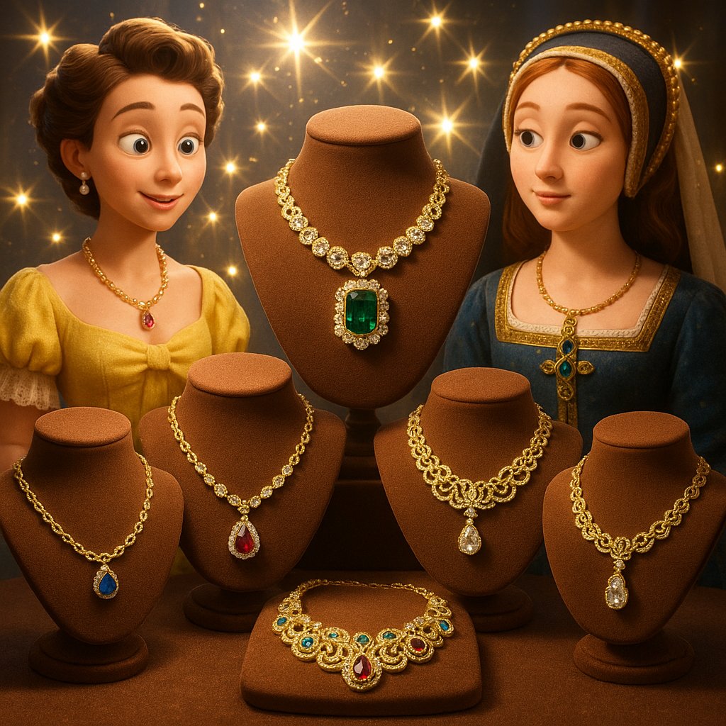 Elegant display of vintage and modern necklaces and pendants from Robinson's Jewelers collection