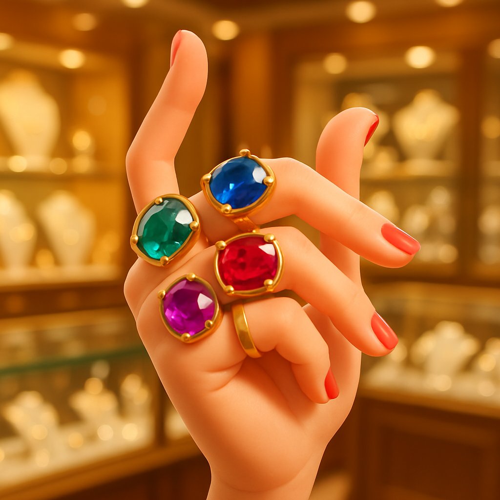 A stunning collection of colored gemstone rings showcasing various hues, saturations, and tones from Robinson's Jewelers