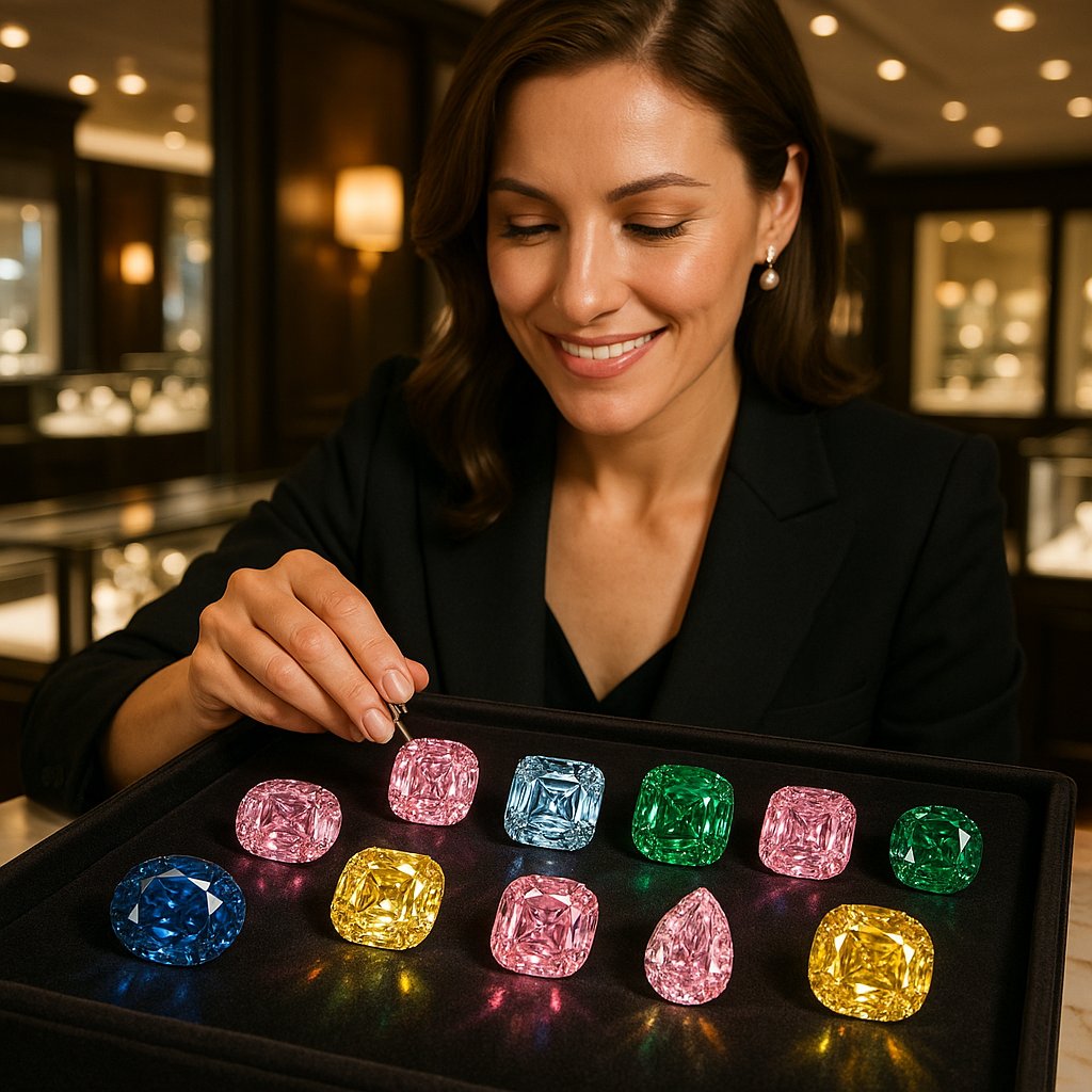 A stunning collection of rare fancy vivid colored diamonds including pink, blue, and yellow hues from Robinson's Jewelers
