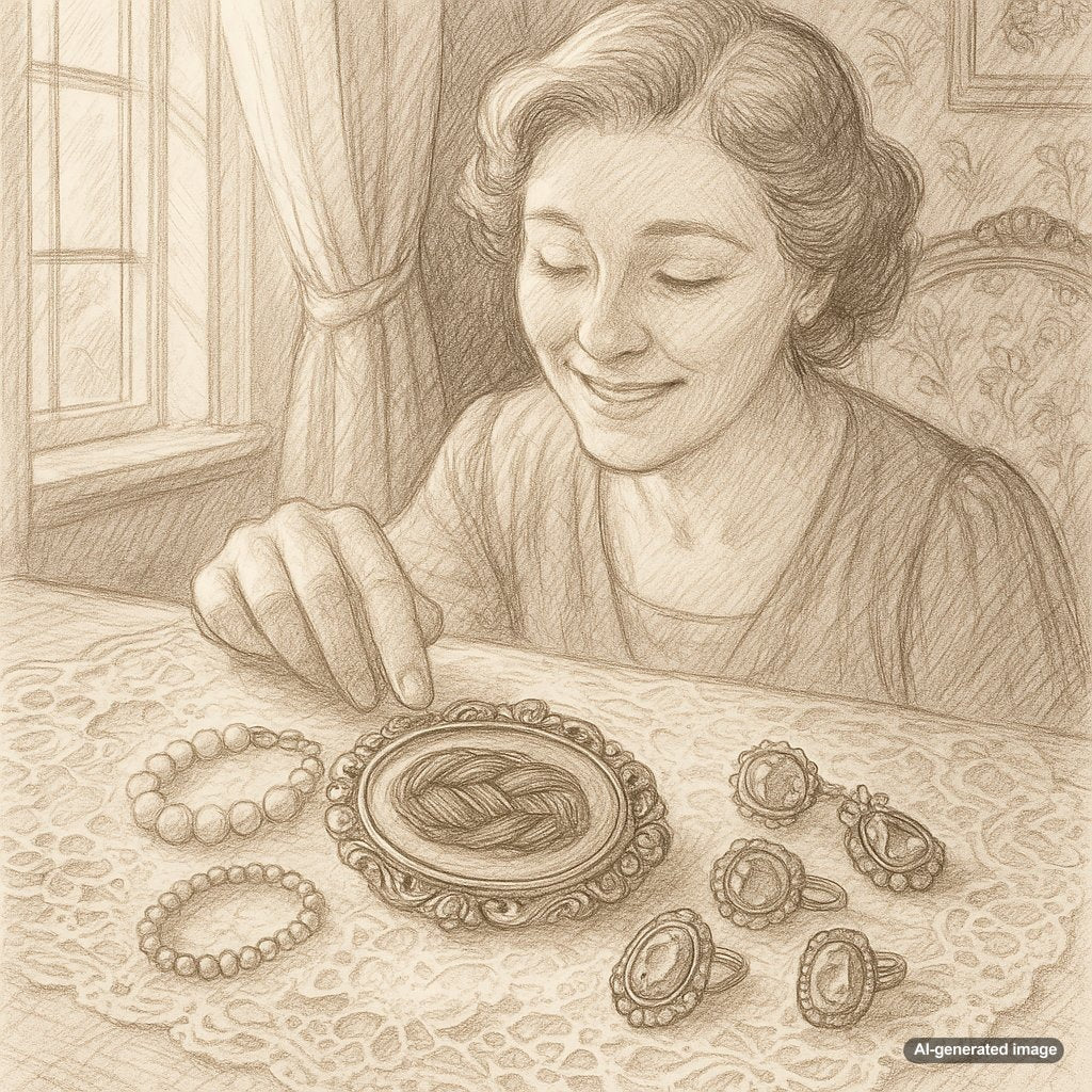 Antique Victorian hairwork jewelry showing intricate braided patterns made from human hair in a brooch setting