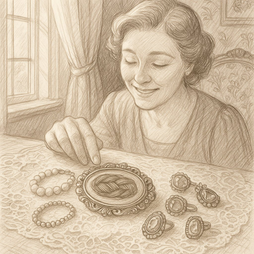 Antique Victorian hairwork jewelry showing intricate braided patterns made from human hair in a brooch setting