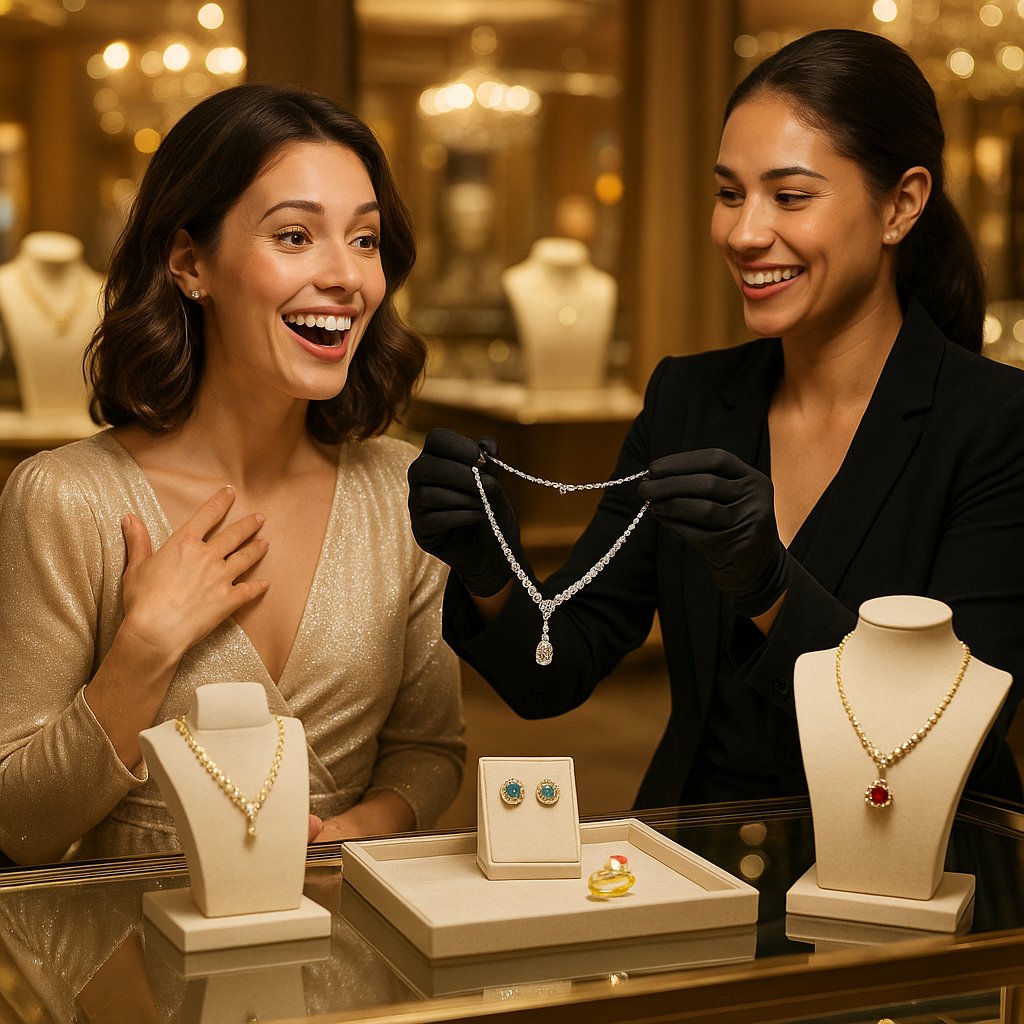 Elegant diamond necklace and earrings as a beautiful push present idea from Robinson's Jewelers