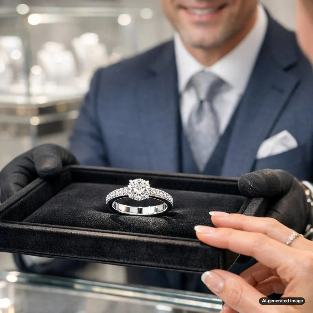 Inoveo Platinum: The new AI-crafted platinum alloy that is harder and whiter, showcased in a modern ring setting.