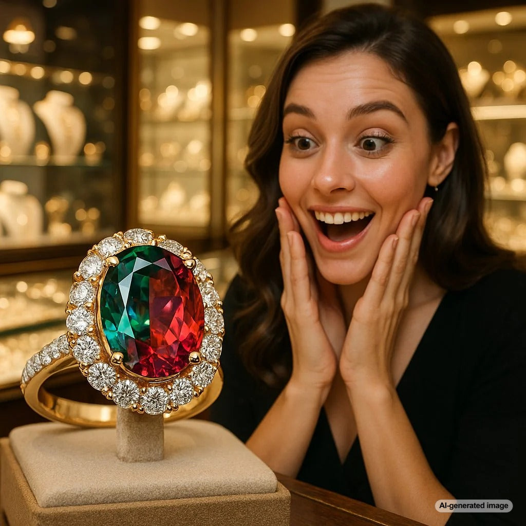 Stunning natural Alexandrite gemstone showing color change from green to red in different lighting conditions