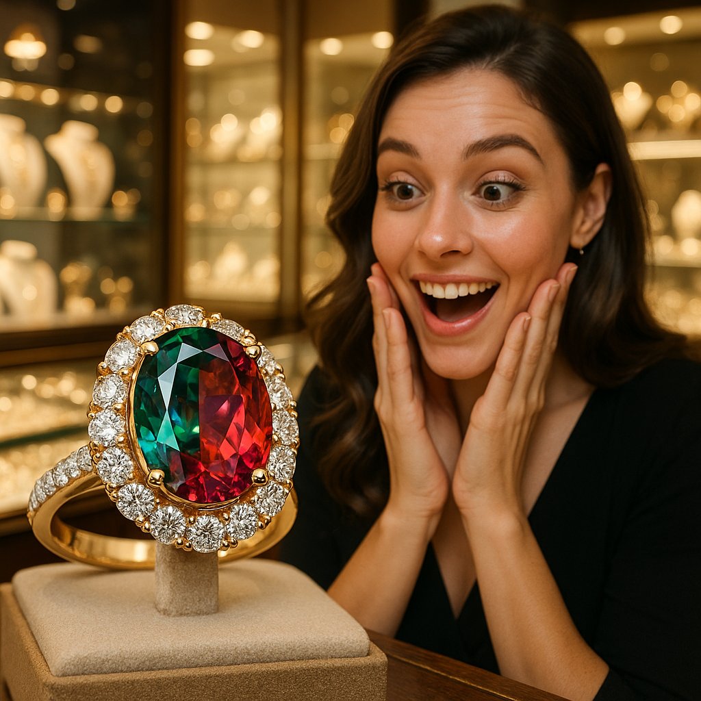 Stunning natural Alexandrite gemstone showing color change from green to red in different lighting conditions