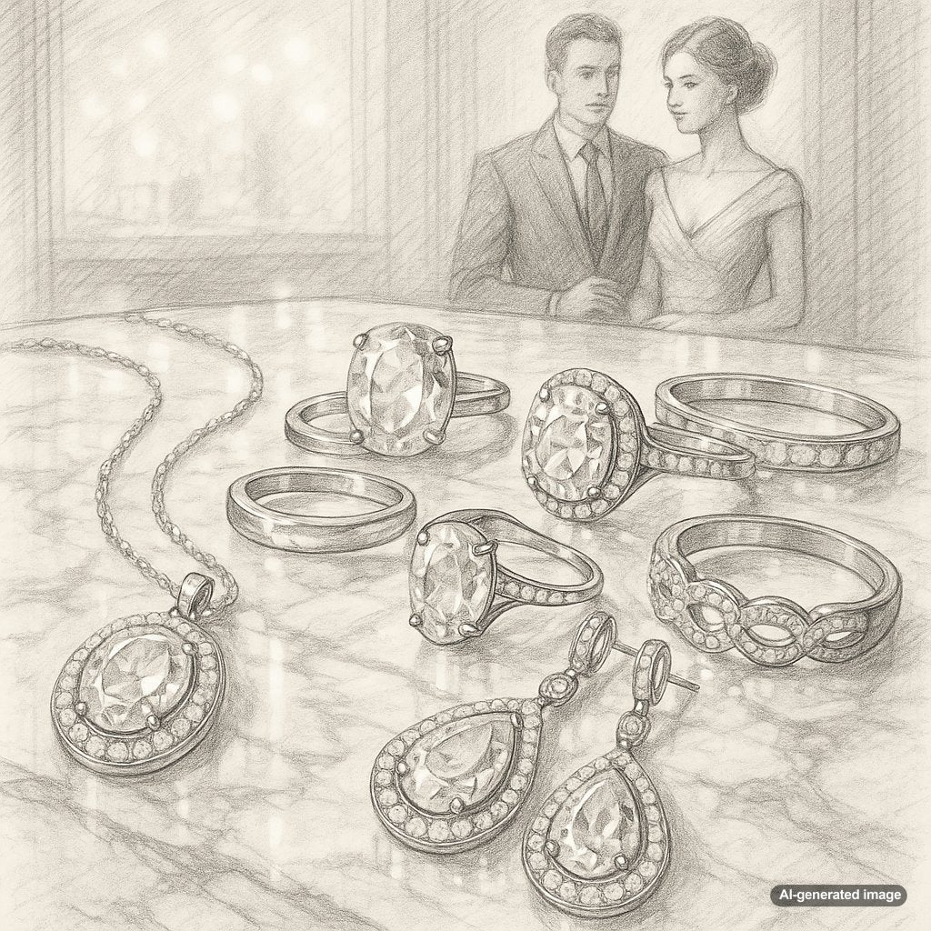 Beautiful collection of anniversary gemstone jewelry including rings, necklaces and earrings from Robinson's Jewelers