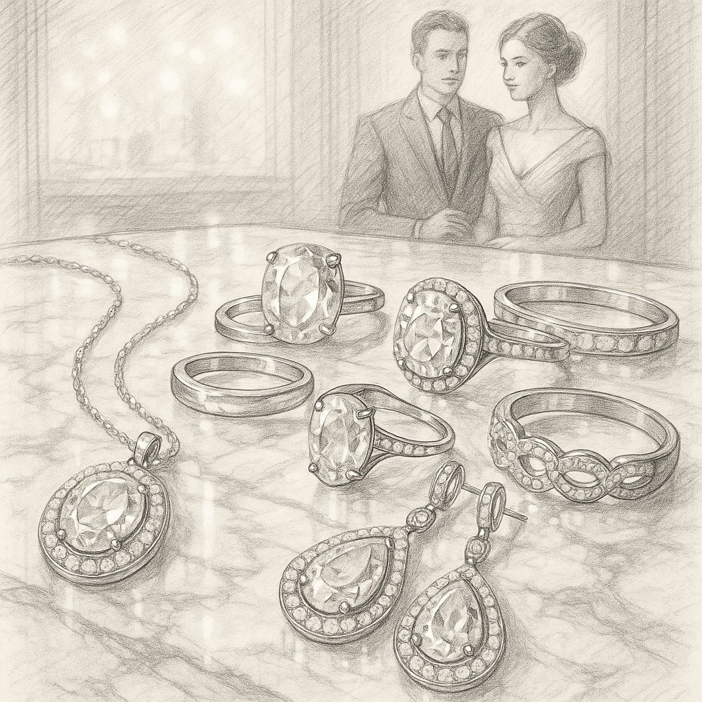 Beautiful collection of anniversary gemstone jewelry including rings, necklaces and earrings from Robinson's Jewelers