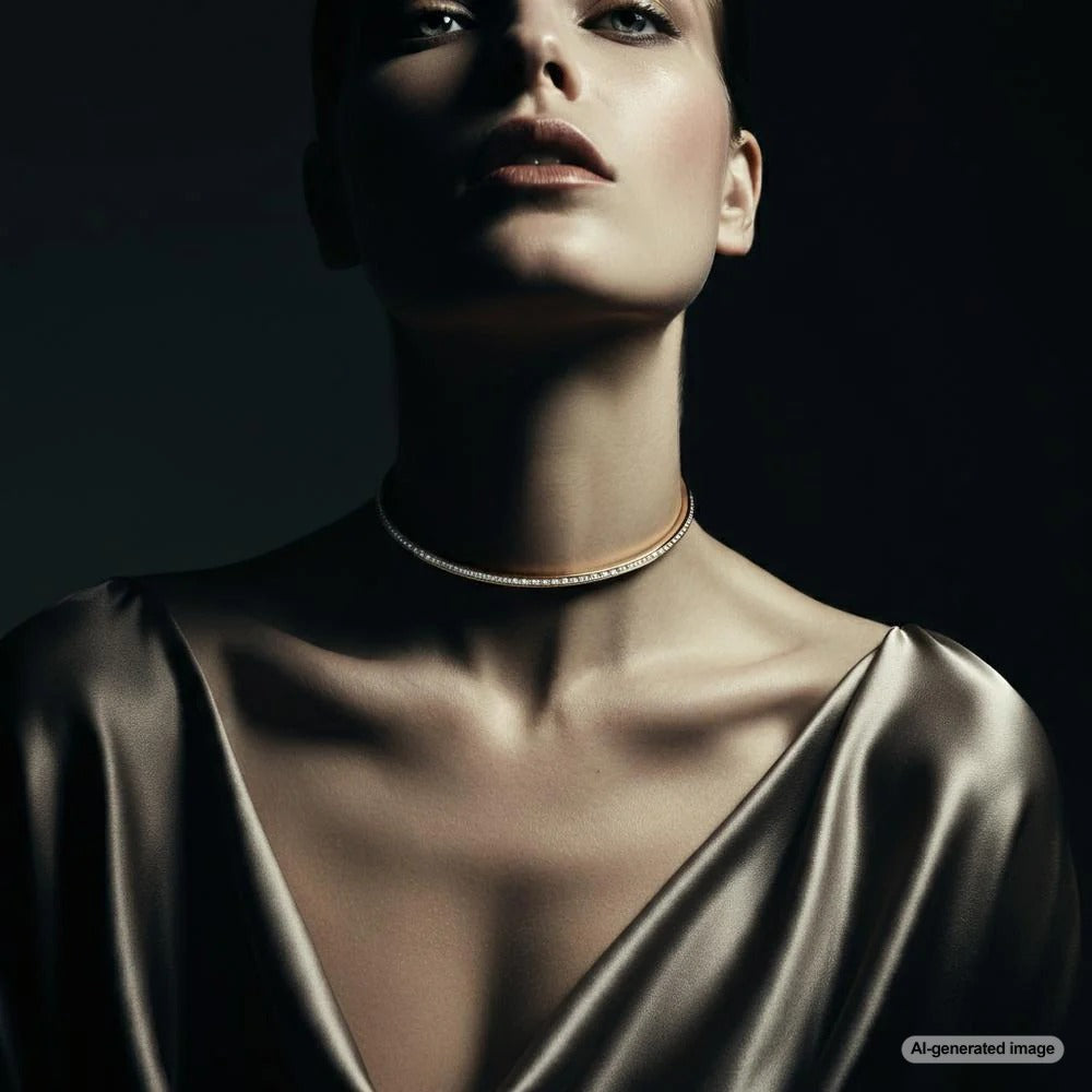 Woman wearing a comfortable choker necklace
