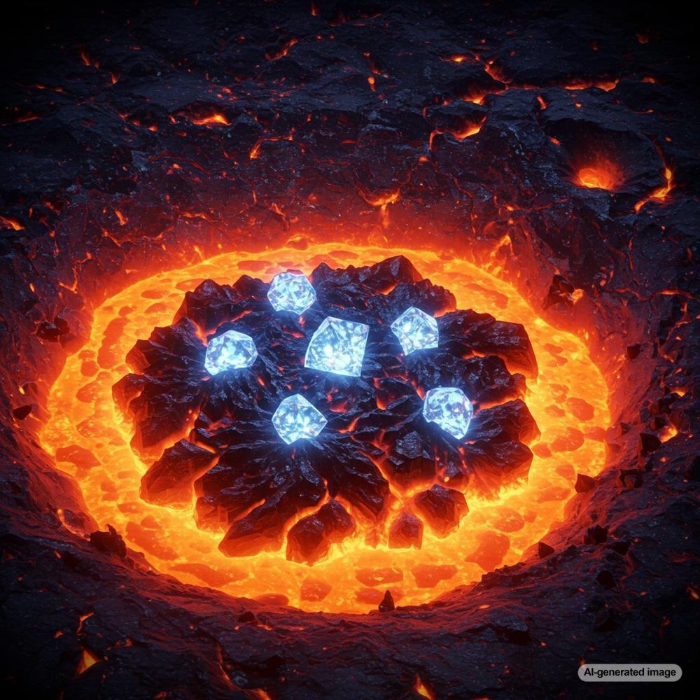 A raw diamond crystal emerging from a piece of coal, illustrating the myth of diamond formation from coal.