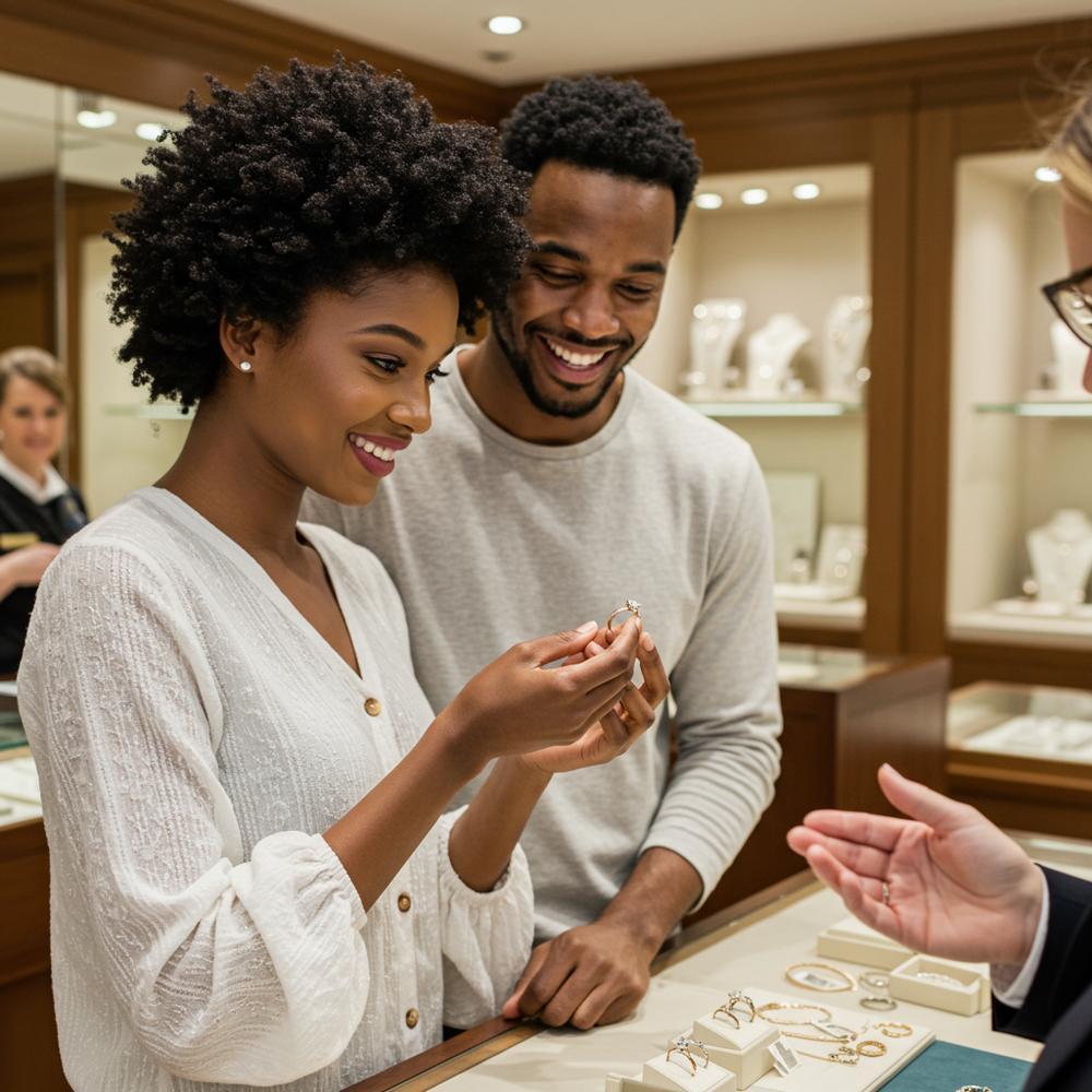 Close-up of a lab-grown diamond engagement ring displayed elegantly.