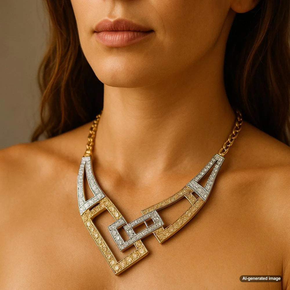 Art Deco jewelry featuring geometric designs with diamonds, onyx, and platinum settings