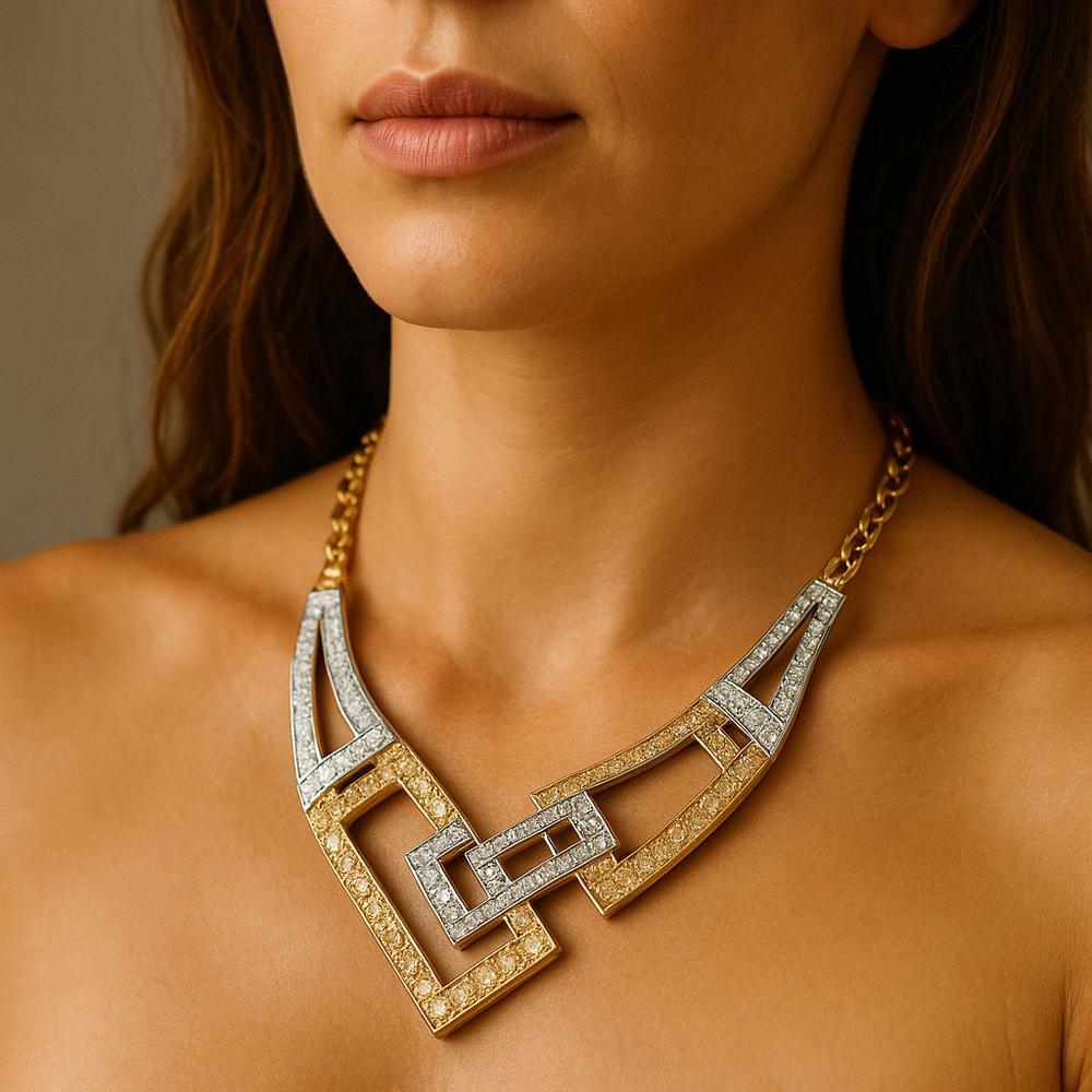 Art Deco jewelry featuring geometric designs with diamonds, onyx, and platinum settings