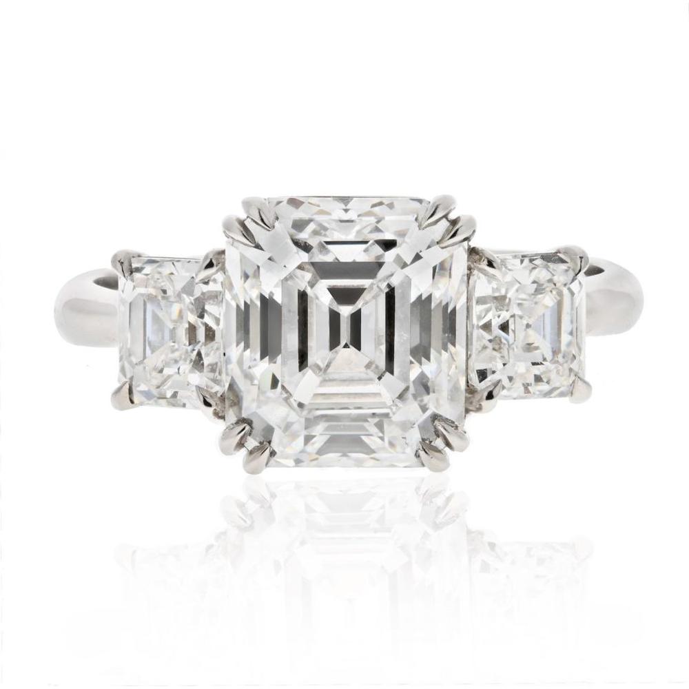 Bespoke 3-carat emerald cut diamond platinum engagement ring