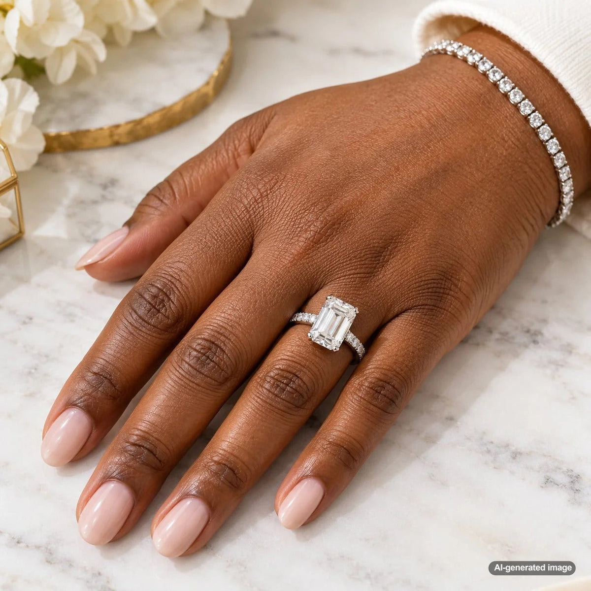 Elegant lab grown diamond ring illustrating flattering diamond shapes and balanced ring proportions for wider fingers