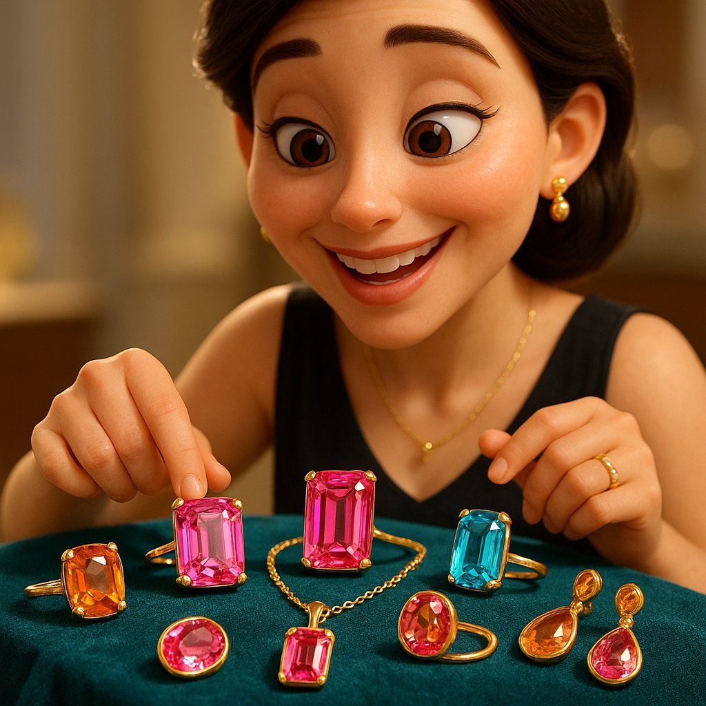 Rainbow assortment of tourmaline gemstones in various cuts and colors including pink, green, blue and watermelon tourmaline